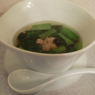 小松菜とカリカリベーコンのスープ♪